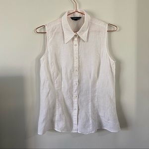 Land’s End White Linen Sleeveless Button Up Coastal Top Size 10